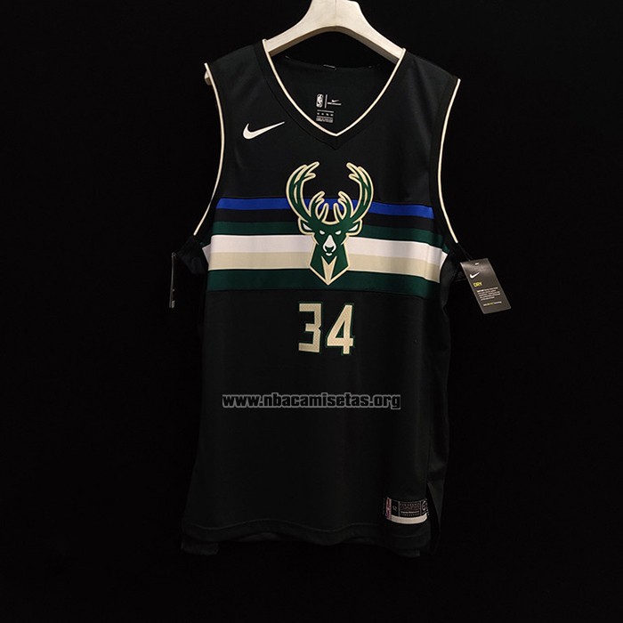 Camiseta Milwaukee Bucks Giannis Antetokounmpo NO 34 Statement Autentico Negro